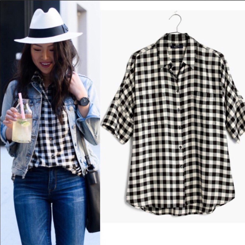 Madewell Buffalo Plaid Courier Button Top - L
